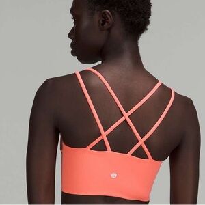 Lululemon like a cloud longline Bra, size 10, pinky coral color